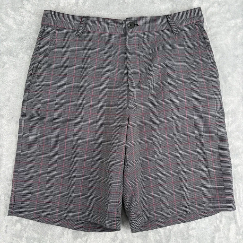 Adidas Golf Shorts Mens 32 (Fits 32x10.5) Grey Pink Plaid‎ Performance Athletic